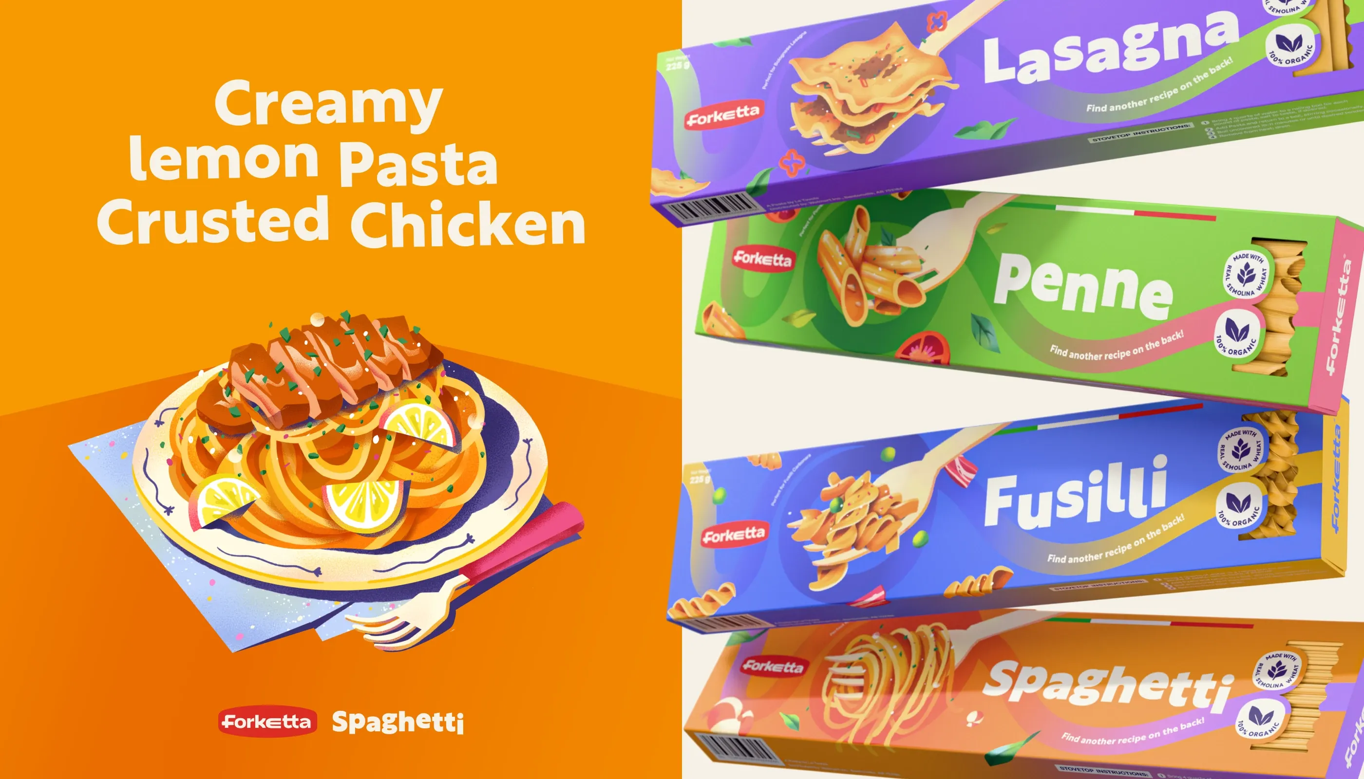 Forketta key visual reading 'Ready, Set, Swirl!' surrounded by pasta and ingredient illustrations